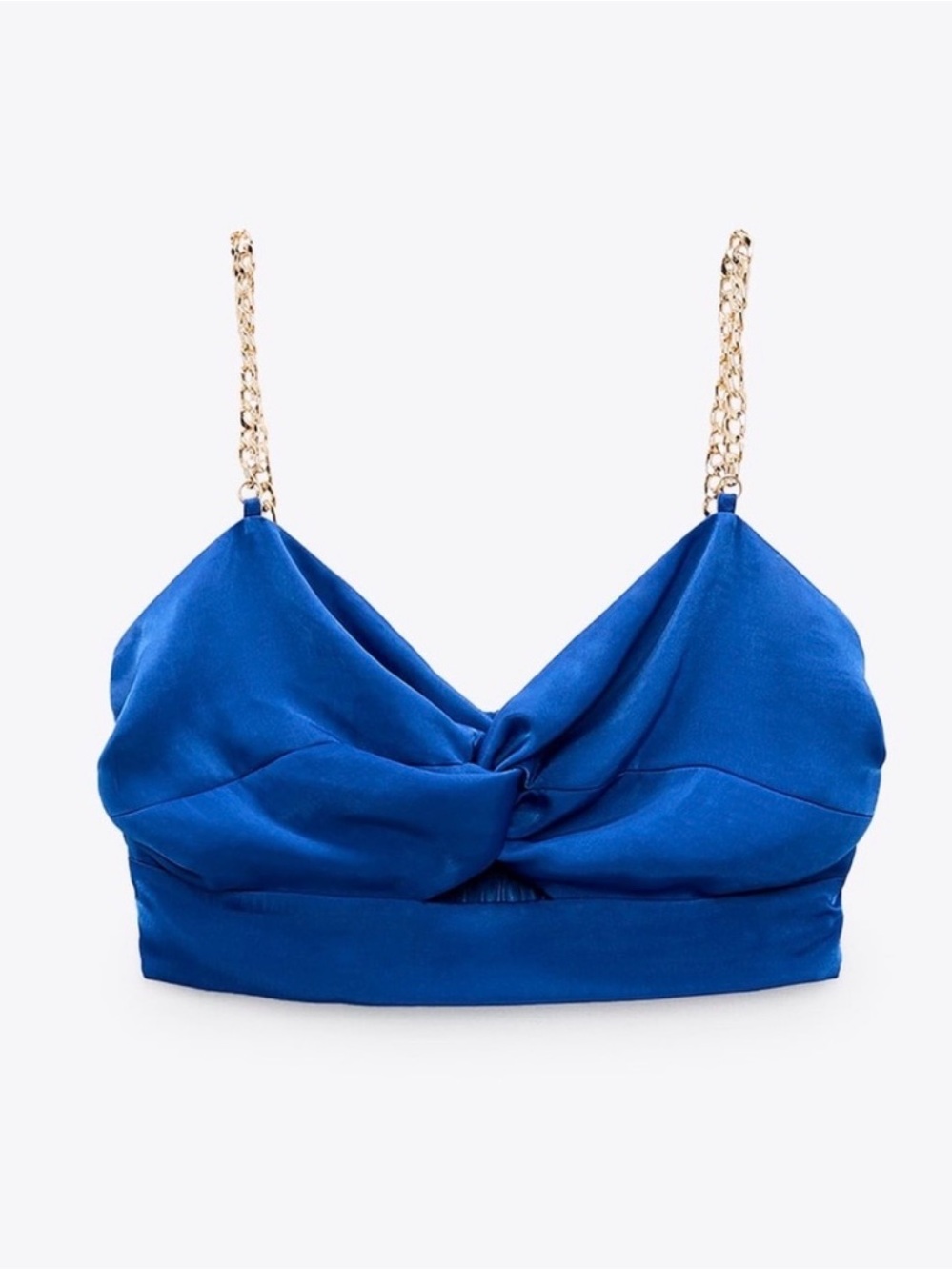 Zara knotted silk top with chain strap